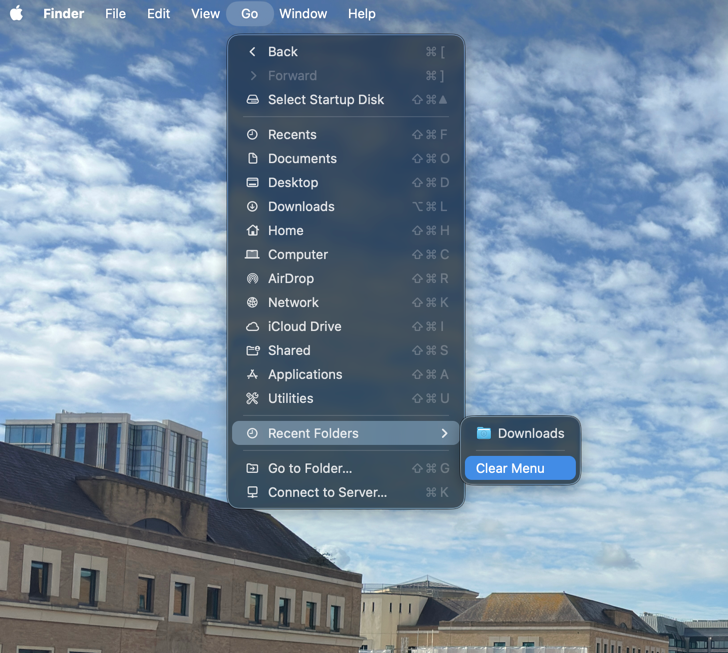 Finder > Go > Recent Folders > Clear