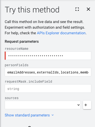 google API user what the page looks like