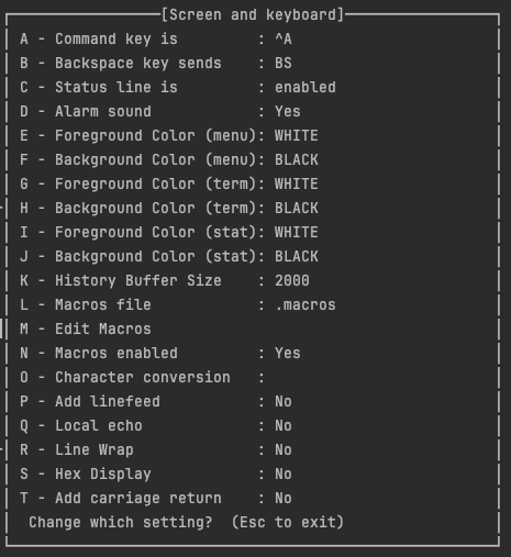 minicom screen and keyboard config