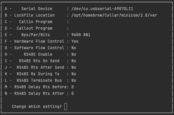 minicom serial config menu